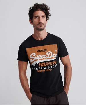 Superdry Organic Cotton Vintage Logo Férfi Pólók Fekete | MRNCB4910